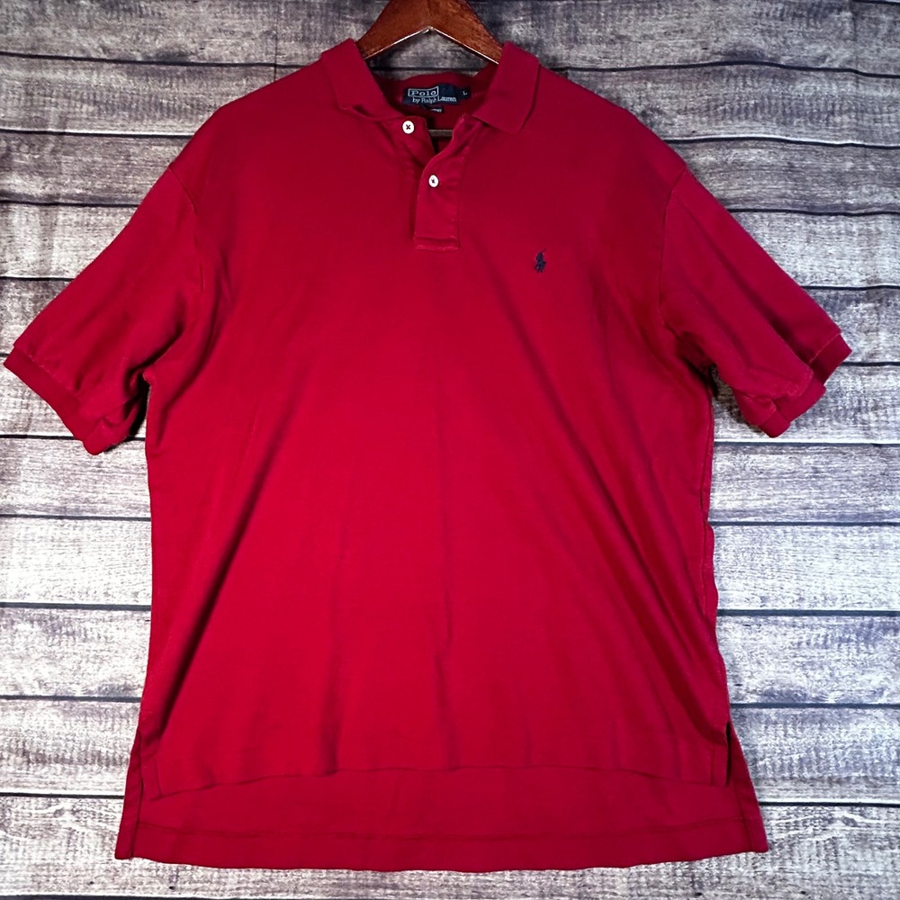 Polo Ralph Lauren Mens Red Short Sleeve Cotton Jersey Polo Shirt Navy Pony L